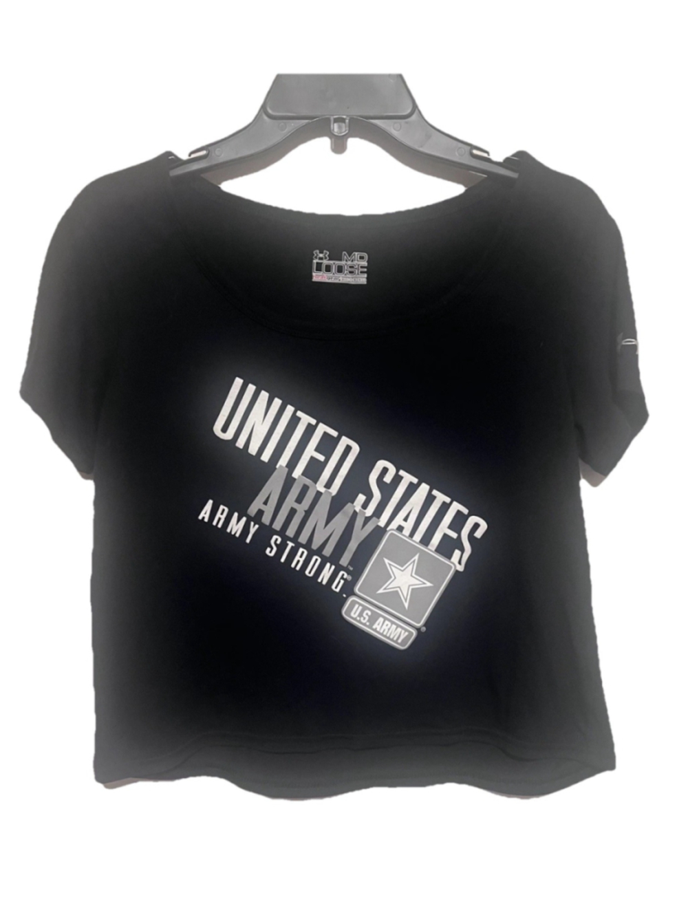 Army Strong Under Armour Crop T-Shirt Women’s Medium Black Loose Athletic Top